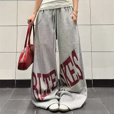 批发韩系复古字母印花卫裤男女宽松直筒阔腿拖地百搭潮流长<b class='q'>裤子</b>辣妹