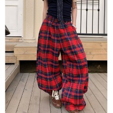 批发美式设计感拼色格子抽绳<b class='q'>休闲裤</b><b class='q'>男</b>女宽松百搭阔腿长裤