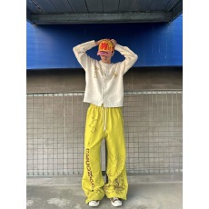 批发美式街头黄色小众敦煌印花抽绳卫裤男女通勤百搭宽松<b class='q'>运动</b>阔腿长裤