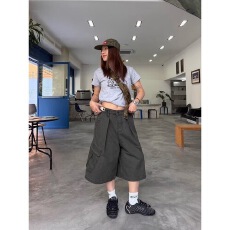 批发美式水洗做旧多口袋工装<b class='q'>七分裤</b><b class='q'>男</b>女夏季新款休闲宽松<b class='q'>短裤</b>