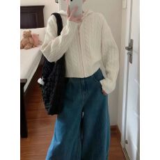 批发麻花连帽上衣拉链温柔慵懒风韩版针织<b class='q'>开衫</b>毛衣外套<b class='q'>女</b>春季短款百搭