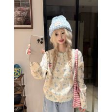 批发美式慵懒风小狗满印开衫长袖针织衫女秋宽松休闲百搭<b class='q'>秋冬</b>毛衣外套