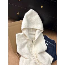 批发连帽针织羊羔毛米白色<b class='q'>马甲</b>外套女秋冬无袖宽松设计感独特拉链上衣