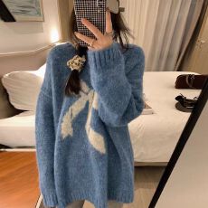批发秋冬孕妇装新款宽松显瘦圆领套头蝴蝶结毛衣慵懒风宽松休闲针织衫