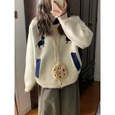 批发慵懒风撞色单排扣毛衣开衫女<b class='q'>秋装</b>新款韩版宽松针织外套潮