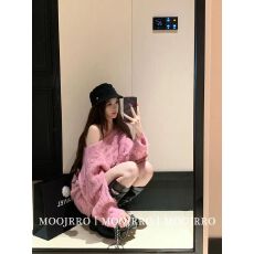 批发羊毛混纺银丝亮片针织上衣慵懒感斜肩<b class='q'>镂空</b>外套