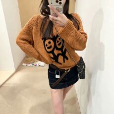 批发欧货刺绣卡通火柴人长袖套头毛衣女2026秋季宽松百搭<b class='q'>镂空</b>针织上衣