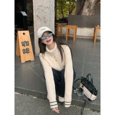 自制小个子秋季新款上衣女设计感加厚白色毛衫好看高领毛衣