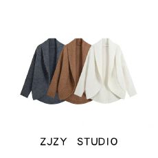 批发ZR 欧美风 ZA女装 新款 时尚气质百搭宽松简约纯色不规则针织开衫