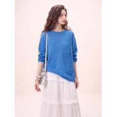 批发韩系蓝色立体<b class='q'>花朵</b>针织衫宽松上衣慵懒松弛感穿搭2026新款女装秋季