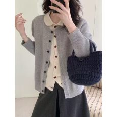 批发自留款推荐~刺绣蝴蝶结<b class='q'>假两件</b>针织毛衣开衫女秋冬款显瘦长袖外套