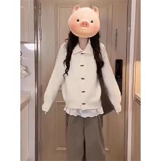 批发韩系牛角扣高领针织<b class='q'>开衫</b>毛衣外套女秋冬新款休闲保暖长袖慵懒上衣