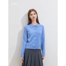 批发简约高级感polo领羊毛针织开衫女春<b class='q'>秋</b>季新款宽松休闲百搭毛衣