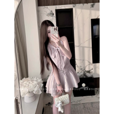 批发小香风连衣裙小个子收腰夏日绝美俏皮<b class='q'>小</b>裙子甜美蝴蝶结蛋糕裙短裙