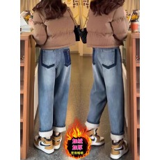 批发加绒<b class='q'>哈伦</b><b class='q'>牛仔</b>裤女2025秋冬新款梨形身材小个子大码高腰复古老爹裤