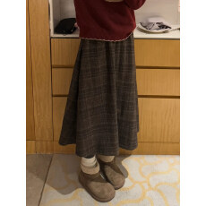 批发<b class='q'>复古</b>格子毛呢半身裙女冬季新款大码胖m'm中长款a字显瘦伯克利裙子