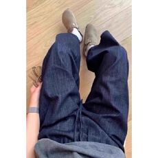 批发大码薄款牛仔蓝有口袋纯色宽松休闲直筒裤女夏季九分显瘦<b class='q'>阔腿裤</b>子