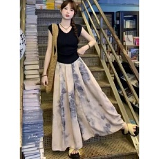 批发2026国风<b class='q'>阔腿裤</b>裙子女夏薄宽松垂感大码胖mm<b class='q'>高腰</b>a字半身裙裤 口袋