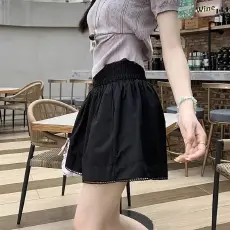 批发【钛金棉270克】大码蕾丝拼接休闲短裤女2026新款高腰A字热裤ins