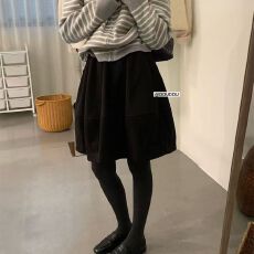 批发2026纯色五分毛呢半身裙秋冬新款<b class='q'>高腰</b>显瘦蓬蓬花苞裙子