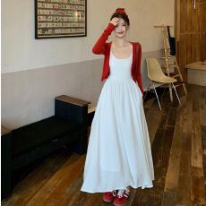 批发[#546] 胖mm<b class='q'>大码</b>法式<b class='q'>连衣裙</b>早秋新款温柔风吊带白色长裙气质<b class='q'>开衫</b>