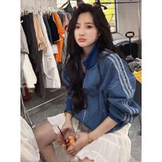 批发美式复古三条杆立领长袖牛仔<b class='q'>外套</b>女秋季设计感运动休闲棒球服<b class='q'>夹克</b>