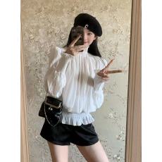 批发法式温柔风白色花瓣袖衬衫女早秋季高级感显瘦雪纺衫减龄气质上衣