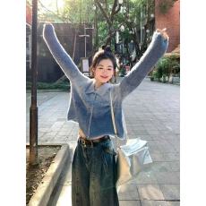 批发设计感渐变色显白长袖针织衫毛衣女春秋冬季新款宽松短款开衫上衣