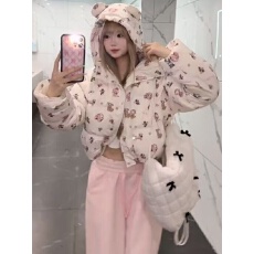 批发小狗满印连帽棉衣面包服女冬季新款时尚学生甜美可爱休闲<b class='q'>短款</b>外套
