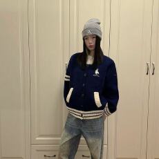 批发奉纺服饰个性撞色条纹刺绣毛衣<b class='q'>外套</b><b class='q'>男</b>女春秋新款宽松情侣针织开衫