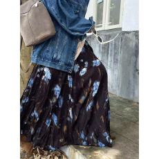 批发复古半身裙女2025<b class='q'>秋</b>冬新款宽松显瘦大摆长裙花半裙褶皱设计感裙子