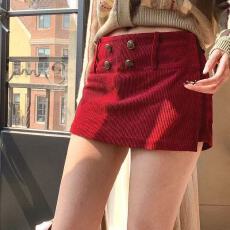 批发美式复古辣妹灯芯绒短裙裤女<b class='q'>秋</b>季新款时尚金属扣百搭热裤