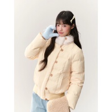 批发甜美花朵波点<b class='q'>印花</b>收腰立领毛领棉服2025年秋冬季休闲百搭保暖<b class='q'>外套</b>