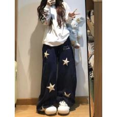 批发美式毛绒贴布星星弯刀<b class='q'>休闲裤</b><b class='q'>女</b>秋季新款宽松阔腿<b class='q'>长裤</b><b class='q'>女</b>潮