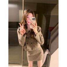 批发法式千金风复古气质千鸟格套装女2025秋季<b class='q'>新款</b>娃娃领短外套<b class='q'>半身裙</b>