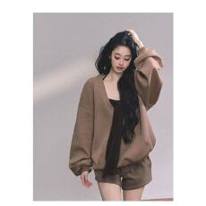 批发秋叶落畔高级感美式休闲连帽卫衣套装<b class='q'>女</b>秋冬背心<b class='q'>短裤</b>三件套百搭潮