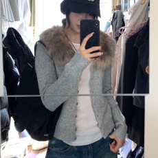 批发慵懒风韩系长袖针织开衫冬季2025年新款女气质<b class='q'>修身</b>毛领短款外套