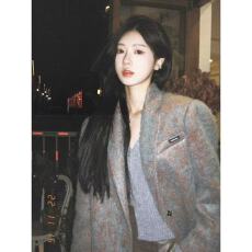 批发美拉德穿搭轻熟风高级感超好看短西装大衣小香风毛呢厚<b class='q'>外套</b>女秋冬