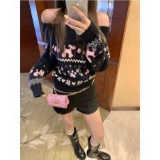 批发AMNFSHP[童话暗号]早秋撞色设计感<b class='q'>毛衣</b>女韩系休闲一字肩针织上衣