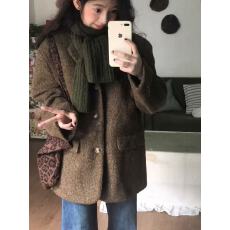 批发文艺女孩 秋冬新款韩系<b class='q'>西装</b>呢子大衣复古高级设计感毛呢宽松外套