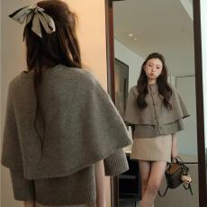 批发MFMF子孟「贝拉小姐」千<b class='q'>金</b>小斗篷秋冬温柔贵气设计感灰咖色毛衣女