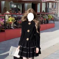 批发小香风气质复古丝绒黑色外套蛋糕短裙女装2025秋新款千金感两件套