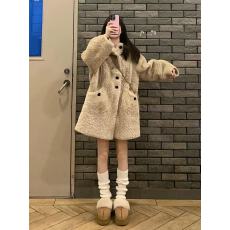 批发2025秋冬季羊羔毛外套女连帽新款小个子<b class='q'>中长款</b>保暖大衣加厚