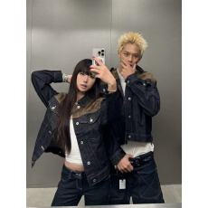 批发美式潮牌麂皮拼接牛仔外套男女秋季新款百搭<b class='q'>通勤</b>夹克外套上衣