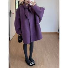 批发气质通勤围巾领紫色毛呢外套秋冬款时尚减龄小个子中长款呢子<b class='q'>大</b>衣