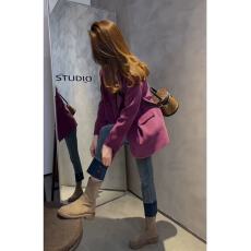 批发2025早秋新款今年流行小西服欧货高级感炸街紫色灯芯绒西装<b class='q'>外套</b>女