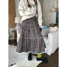 批发花边复古格纹长裙拼接蛋糕2025新款设计格子半身裙
