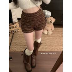 批发粗毛呢复古休闲<b class='q'>短裤</b><b class='q'>女</b>秋季高腰靴裤百搭直筒热裤显瘦包臀a字裤子