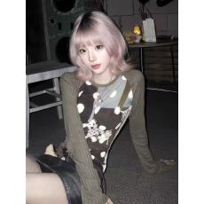 批发美式甜辣妹复古小众印花长袖<b class='q'>T</b><b class='q'>恤</b><b class='q'>女</b>秋冬新款圆领修身百搭显瘦上衣