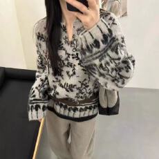 百搭显瘦高级感没有上衣韩系复古风V领提花针织衫女2025秋冬大码